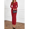 image:imagePRETTYGARDEN Womens Fall Wedding Guest Cocktail Midi Dresses Elegant Long Sleeve Bodycon Ruched Dress 2026 Fashion ClothingRed