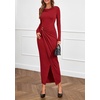 image:imagePRETTYGARDEN Womens Fall Wedding Guest Cocktail Midi Dresses Elegant Long Sleeve Bodycon Ruched Dress 2026 Fashion ClothingRed