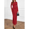 image:imagePRETTYGARDEN Womens Fall Wedding Guest Cocktail Midi Dresses Elegant Long Sleeve Bodycon Ruched Dress 2026 Fashion ClothingRed