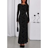 image:imagePRETTYGARDEN Womens Floral Bodycon Maxi Dress 2026 Spring Elegant Mesh Long Sleeve Formal Wedding Guest Cocktail DressesBlack