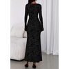 image:imagePRETTYGARDEN Womens Floral Bodycon Maxi Dress 2026 Spring Elegant Mesh Long Sleeve Formal Wedding Guest Cocktail DressesBlack