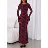 image:imagePRETTYGARDEN Womens Floral Bodycon Maxi Dress 2026 Spring Elegant Mesh Long Sleeve Formal Wedding Guest Cocktail DressesBurgundy