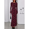 image:imagePRETTYGARDEN Womens Floral Bodycon Maxi Dress 2026 Spring Elegant Mesh Long Sleeve Formal Wedding Guest Cocktail DressesBurgundy