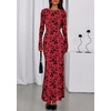 image:imagePRETTYGARDEN Womens Floral Bodycon Maxi Dress 2026 Spring Elegant Mesh Long Sleeve Formal Wedding Guest Cocktail DressesRed