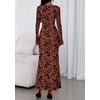 image:imagePRETTYGARDEN Womens Floral Bodycon Maxi Dress 2026 Spring Elegant Mesh Long Sleeve Formal Wedding Guest Cocktail DressesRust