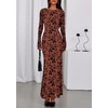 image:imagePRETTYGARDEN Womens Floral Bodycon Maxi Dress 2026 Spring Elegant Mesh Long Sleeve Formal Wedding Guest Cocktail DressesRust