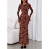 image:imagePRETTYGARDEN Womens Floral Bodycon Maxi Dress 2026 Spring Elegant Mesh Long Sleeve Formal Wedding Guest Cocktail DressesRust
