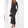 image:imagePRETTYGARDEN Womens Floral Bodycon Maxi Dress 2026 Spring Elegant Mesh Long Sleeve Formal Wedding Guest Cocktail DressesStyle2black