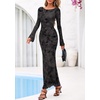 image:imagePRETTYGARDEN Womens Floral Bodycon Maxi Dress 2026 Spring Elegant Mesh Long Sleeve Formal Wedding Guest Cocktail DressesStyle2black