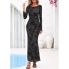 image:imagePRETTYGARDEN Womens Floral Bodycon Maxi Dress 2026 Spring Elegant Mesh Long Sleeve Formal Wedding Guest Cocktail DressesStyle2black