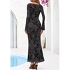 image:imagePRETTYGARDEN Womens Floral Bodycon Maxi Dress 2026 Spring Elegant Mesh Long Sleeve Formal Wedding Guest Cocktail DressesStyle2black