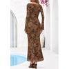 image:imagePRETTYGARDEN Womens Floral Bodycon Maxi Dress 2026 Spring Elegant Mesh Long Sleeve Formal Wedding Guest Cocktail DressesStyle2brown