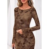 image:imagePRETTYGARDEN Womens Floral Bodycon Maxi Dress 2026 Spring Elegant Mesh Long Sleeve Formal Wedding Guest Cocktail DressesStyle2brown