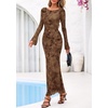 image:imagePRETTYGARDEN Womens Floral Bodycon Maxi Dress 2026 Spring Elegant Mesh Long Sleeve Formal Wedding Guest Cocktail DressesStyle2brown