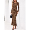 image:imagePRETTYGARDEN Womens Floral Bodycon Maxi Dress 2026 Spring Elegant Mesh Long Sleeve Formal Wedding Guest Cocktail DressesStyle2brown