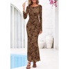 image:imagePRETTYGARDEN Womens Floral Bodycon Maxi Dress 2026 Spring Elegant Mesh Long Sleeve Formal Wedding Guest Cocktail DressesStyle2brown