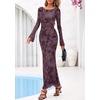 image:imagePRETTYGARDEN Womens Floral Bodycon Maxi Dress 2026 Spring Elegant Mesh Long Sleeve Formal Wedding Guest Cocktail DressesStyle2dark Purple Red