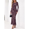 image:imagePRETTYGARDEN Womens Floral Bodycon Maxi Dress 2026 Spring Elegant Mesh Long Sleeve Formal Wedding Guest Cocktail DressesStyle2dark Purple Red
