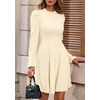 image:imagePRETTYGARDEN Womens Long Sleeve Mini Dress 2026 Fall Trendy Crewneck Ribbed Knit Soft A Line Flowy Summer Formal DressesBeige