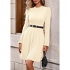 image:imagePRETTYGARDEN Womens Long Sleeve Mini Dress 2026 Fall Trendy Crewneck Ribbed Knit Soft A Line Flowy Summer Formal DressesBeige
