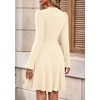 image:imagePRETTYGARDEN Womens Long Sleeve Mini Dress 2026 Fall Trendy Crewneck Ribbed Knit Soft A Line Flowy Summer Formal DressesBeige