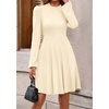 image:imagePRETTYGARDEN Womens Long Sleeve Mini Dress 2026 Fall Trendy Crewneck Ribbed Knit Soft A Line Flowy Summer Formal DressesBeige