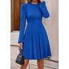 image:imagePRETTYGARDEN Womens Long Sleeve Mini Dress 2026 Fall Trendy Crewneck Ribbed Knit Soft A Line Flowy Summer Formal DressesBlue