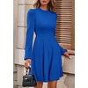 image:imagePRETTYGARDEN Womens Long Sleeve Mini Dress 2026 Fall Trendy Crewneck Ribbed Knit Soft A Line Flowy Summer Formal DressesBlue