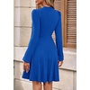 image:imagePRETTYGARDEN Womens Long Sleeve Mini Dress 2026 Fall Trendy Crewneck Ribbed Knit Soft A Line Flowy Summer Formal DressesBlue