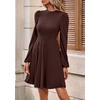 image:imagePRETTYGARDEN Womens Long Sleeve Mini Dress 2026 Fall Trendy Crewneck Ribbed Knit Soft A Line Flowy Summer Formal DressesBrown