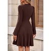 image:imagePRETTYGARDEN Womens Long Sleeve Mini Dress 2026 Fall Trendy Crewneck Ribbed Knit Soft A Line Flowy Summer Formal DressesBrown