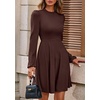 image:imagePRETTYGARDEN Womens Long Sleeve Mini Dress 2026 Fall Trendy Crewneck Ribbed Knit Soft A Line Flowy Summer Formal DressesBrown