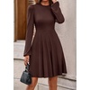 image:imagePRETTYGARDEN Womens Long Sleeve Mini Dress 2026 Fall Trendy Crewneck Ribbed Knit Soft A Line Flowy Summer Formal DressesBrown