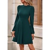 image:imagePRETTYGARDEN Womens Long Sleeve Mini Dress 2026 Fall Trendy Crewneck Ribbed Knit Soft A Line Flowy Summer Formal DressesDark Green