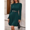 image:imagePRETTYGARDEN Womens Long Sleeve Mini Dress 2026 Fall Trendy Crewneck Ribbed Knit Soft A Line Flowy Summer Formal DressesDark Green