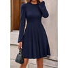 image:imagePRETTYGARDEN Womens Long Sleeve Mini Dress 2026 Fall Trendy Crewneck Ribbed Knit Soft A Line Flowy Summer Formal DressesNavy Blue