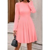 image:imagePRETTYGARDEN Womens Long Sleeve Mini Dress 2026 Fall Trendy Crewneck Ribbed Knit Soft A Line Flowy Summer Formal DressesPink