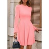 image:imagePRETTYGARDEN Womens Long Sleeve Mini Dress 2026 Fall Trendy Crewneck Ribbed Knit Soft A Line Flowy Summer Formal DressesPink