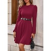 image:imagePRETTYGARDEN Womens Long Sleeve Mini Dress 2026 Fall Trendy Crewneck Ribbed Knit Soft A Line Flowy Summer Formal DressesWine Red
