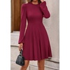 image:imagePRETTYGARDEN Womens Long Sleeve Mini Dress 2026 Fall Trendy Crewneck Ribbed Knit Soft A Line Flowy Summer Formal DressesWine Red