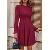 image:imagePRETTYGARDEN Womens Long Sleeve Mini Dress 2026 Fall Trendy Crewneck Ribbed Knit Soft A Line Flowy Summer Formal DressesWine Red