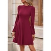image:imagePRETTYGARDEN Womens Long Sleeve Mini Dress 2026 Fall Trendy Crewneck Ribbed Knit Soft A Line Flowy Summer Formal DressesWine Red