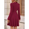 image:imagePRETTYGARDEN Womens Long Sleeve Mini Dress 2026 Fall Trendy Crewneck Ribbed Knit Soft A Line Flowy Summer Formal DressesWine Red