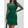 image:imagePRETTYGARDEN Womens Mesh Sheer Long Sleeve Ruched Bodycon Mini Dress 2026 Fall Cocktail Party Short Dresses with Ruffle HemDark Green
