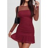 image:imagePRETTYGARDEN Womens Mesh Sheer Long Sleeve Ruched Bodycon Mini Dress 2026 Fall Cocktail Party Short Dresses with Ruffle HemWine Red