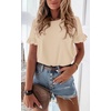 image:imagePRETTYGARDEN Womens Short Sleeve Casual T Shirts Summer Ruffle Plain Round Neck Loose Fit Tee Blouse TopsApricot