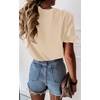 image:imagePRETTYGARDEN Womens Short Sleeve Casual T Shirts Summer Ruffle Plain Round Neck Loose Fit Tee Blouse TopsApricot
