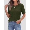 image:imagePRETTYGARDEN Womens Short Sleeve Sweater Crochet Summer Tops 2026 Trendy Casual Hollow Out Shirts Beach Vacation ClothesArmy Green