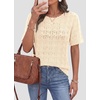 image:imagePRETTYGARDEN Womens Short Sleeve Sweater Crochet Summer Tops 2026 Trendy Casual Hollow Out Shirts Beach Vacation ClothesBeige