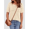 image:imagePRETTYGARDEN Womens Short Sleeve Sweater Crochet Summer Tops 2026 Trendy Casual Hollow Out Shirts Beach Vacation ClothesBeige